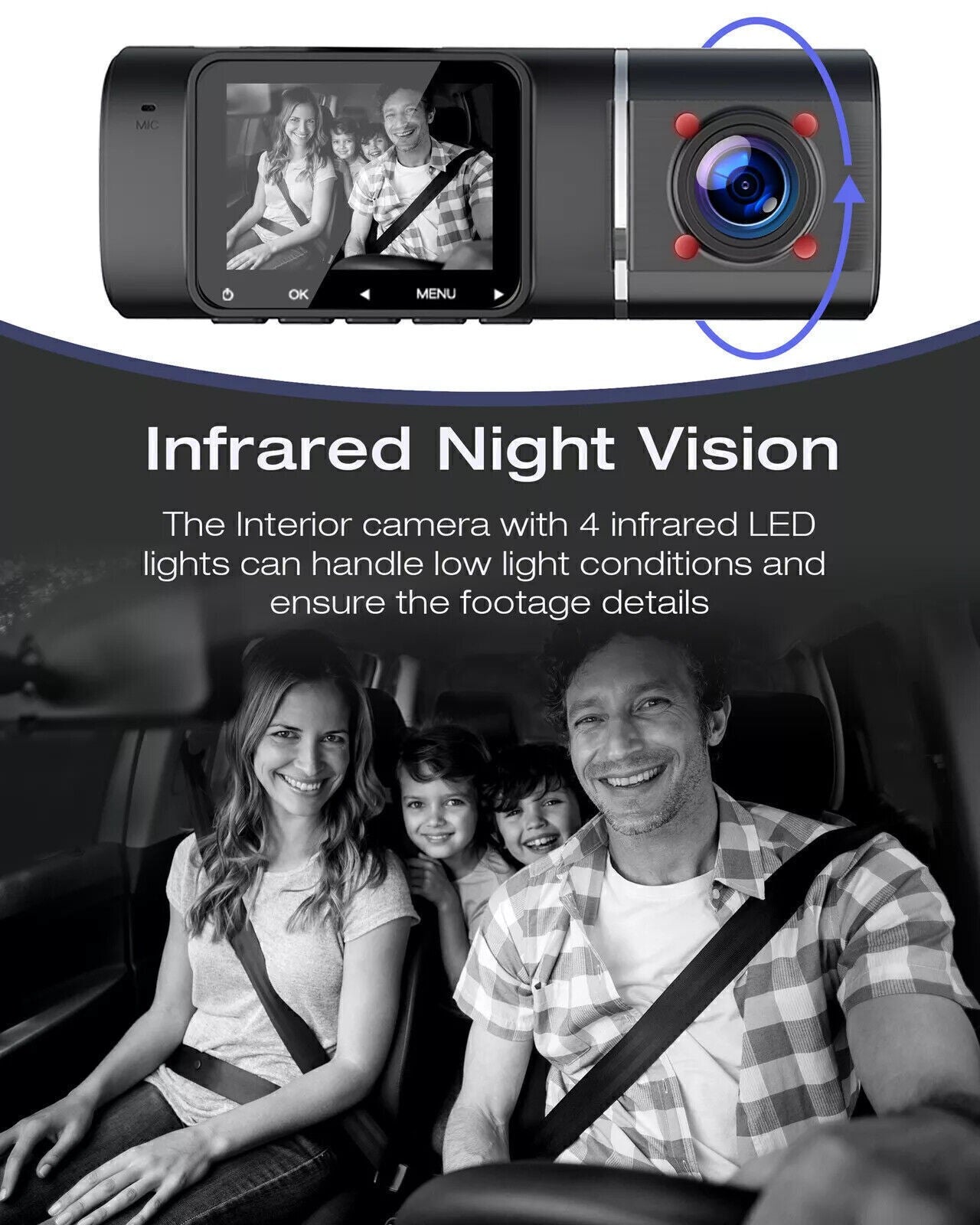 TOGUARD Dual Dash Cam FHD 1080P+1080P Front Inside Cabin Car Camera Night Vision