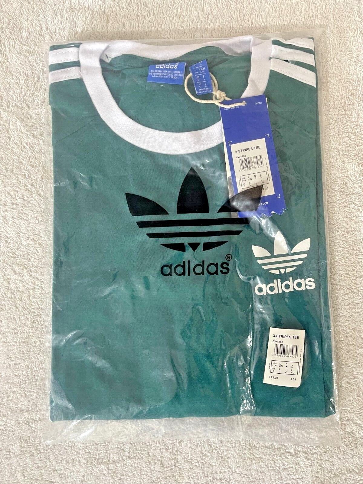 MEN'S ADIDAS ORIGINALS TEE SHORT SLEEVE CREW NECK THREE STRIPE T-SHIRT L, XL