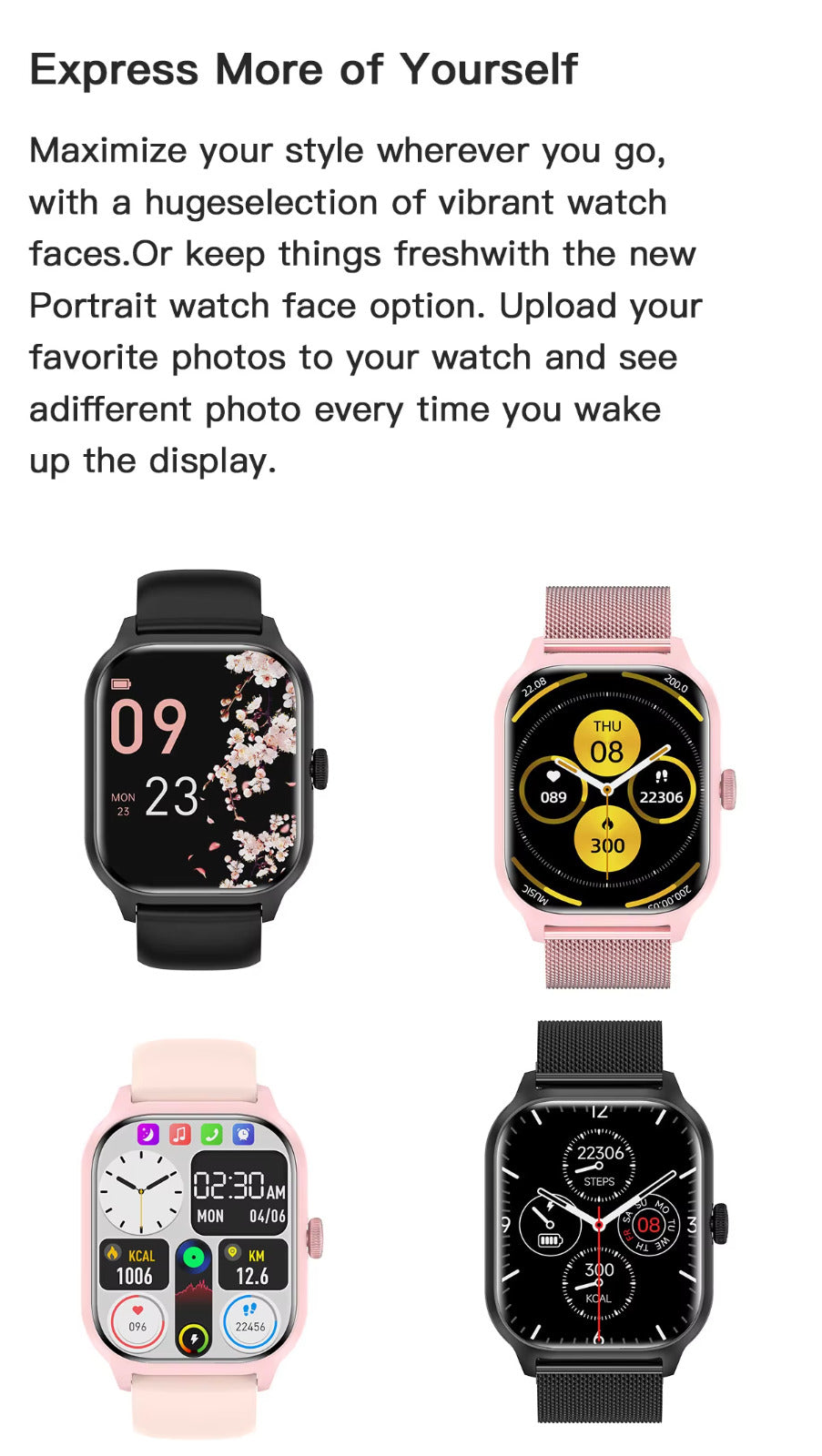 Smart Watch Men Women Fitness Tracker Blood Pressure Heart Rate Sport Watches