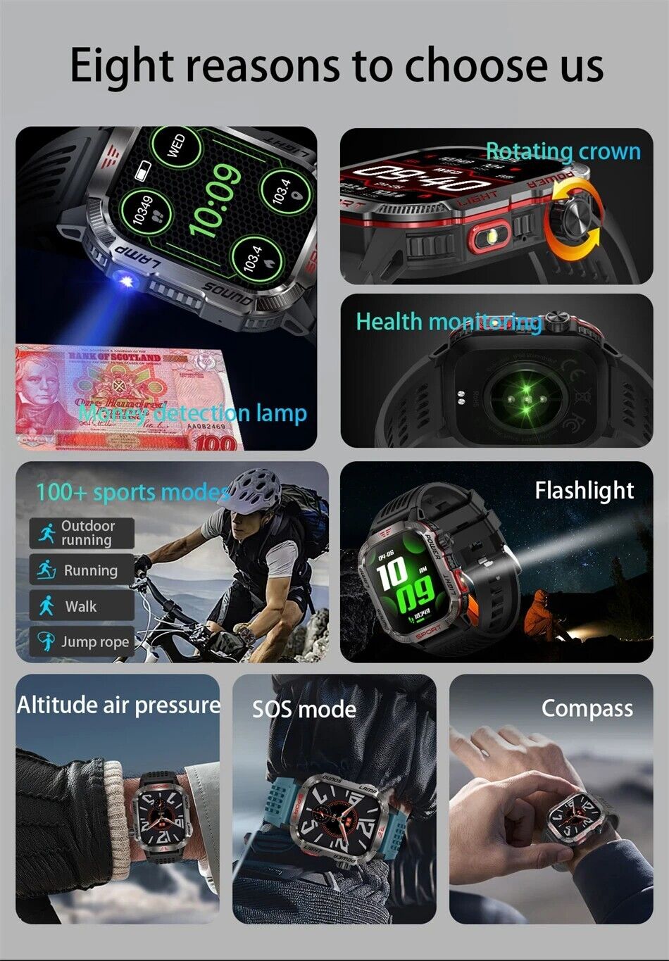 Military Rugged Smart Watch for Men with Bluetooth Call(Answer/Make Call) Gift