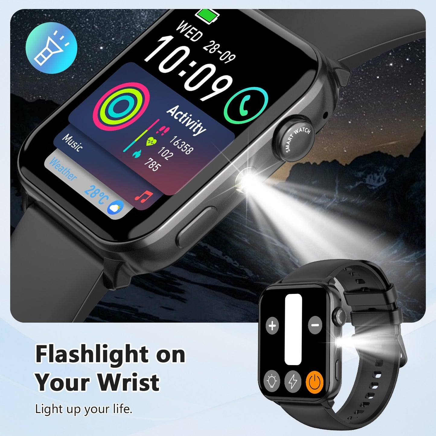 Smart Watch Bluetooth Calling Fitness Tracker Men Women LED Flashlight Watches