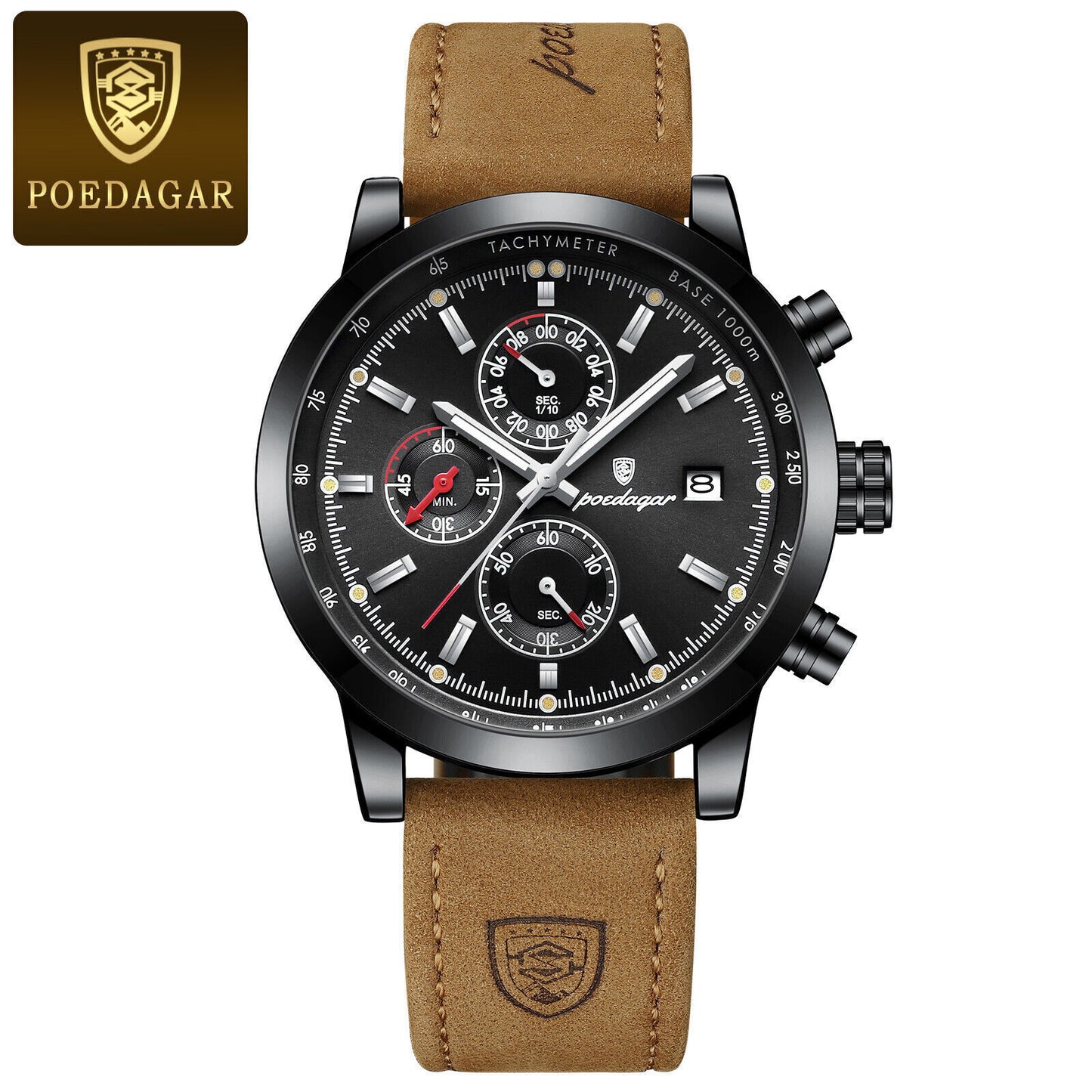 Luxury Mens Watch Waterproof Luminous Date Chronograph Leather Quartz Wristwatch