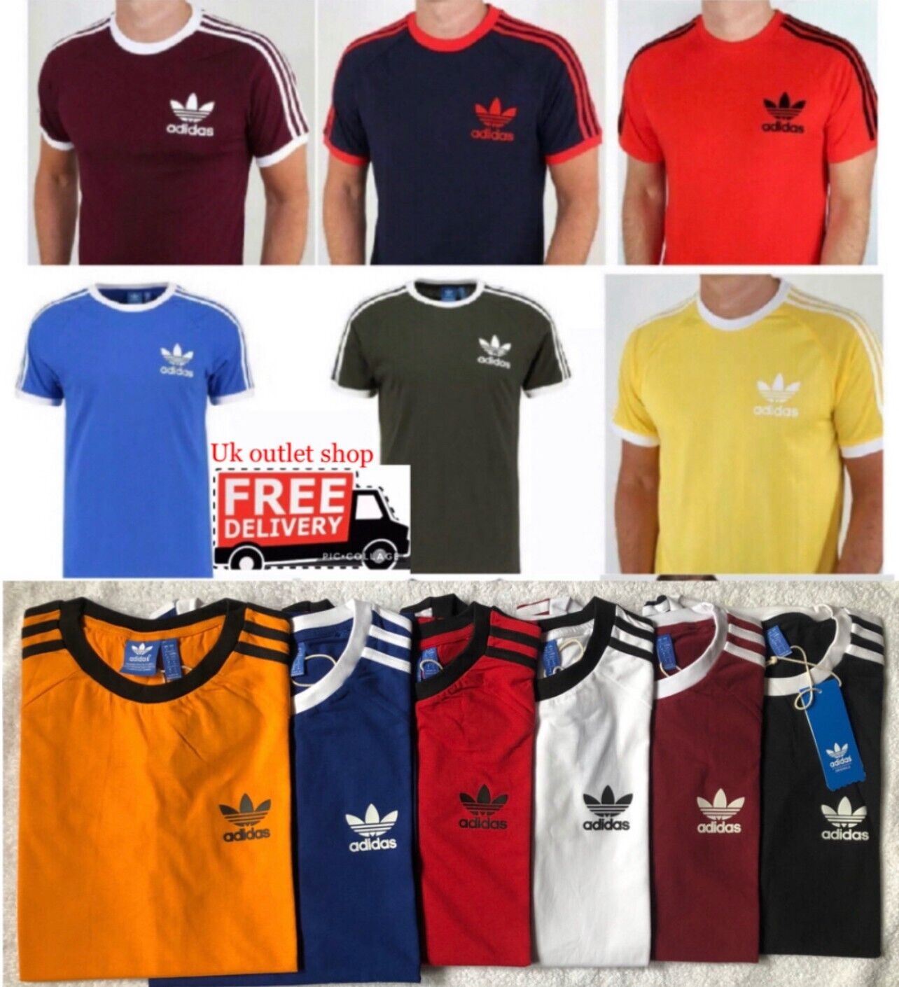 MEN'S ADIDAS ORIGINALS TEE SHORT SLEEVE CREW NECK THREE STRIPE T-SHIRT L, XL