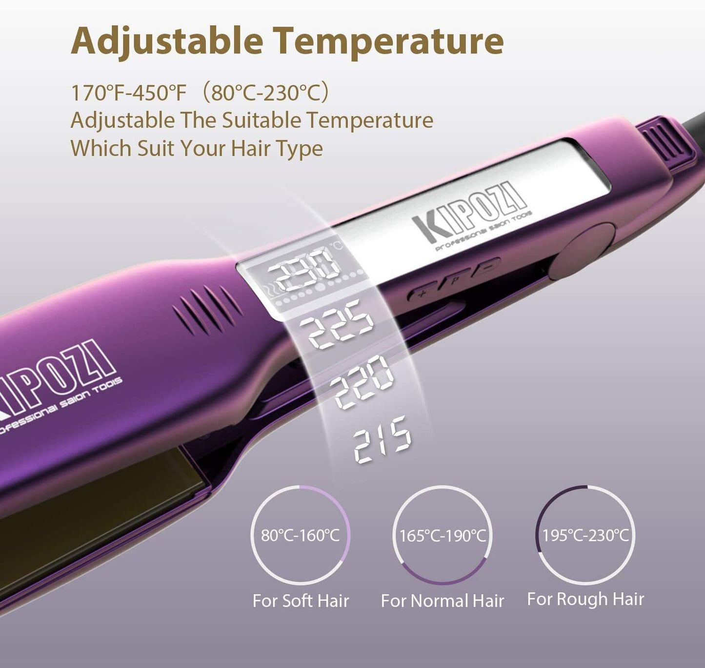 KIPOZI Professional Hair Straighteners Wide Plates Digital Display Heat up Fast