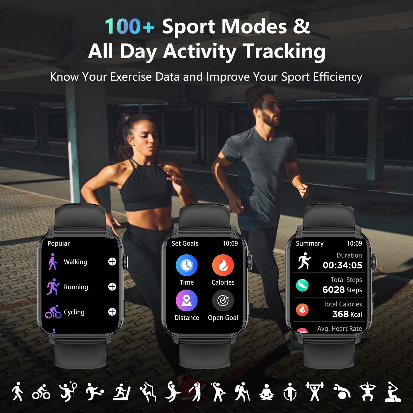 Smart Watch Bluetooth Calling Fitness Tracker Men Women LED Flashlight Watches