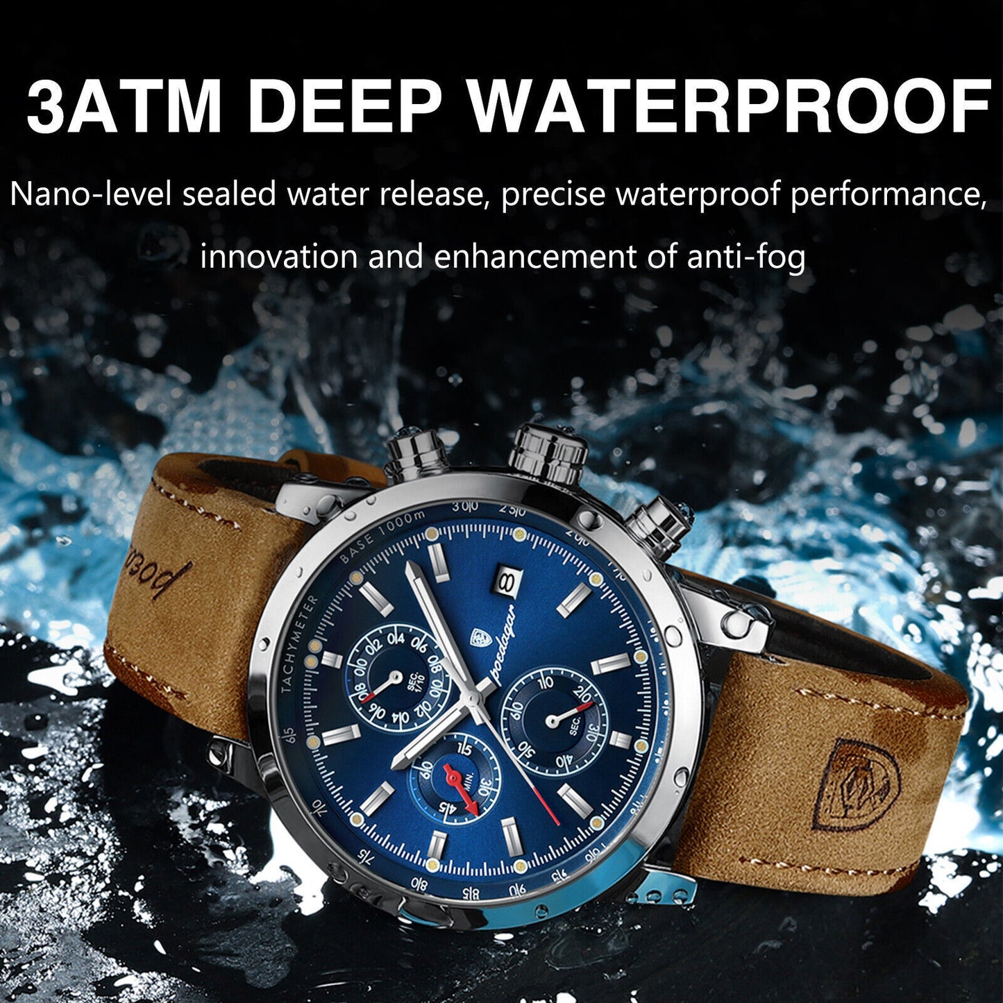 Luxury Mens Watch Waterproof Luminous Date Chronograph Leather Quartz Wristwatch