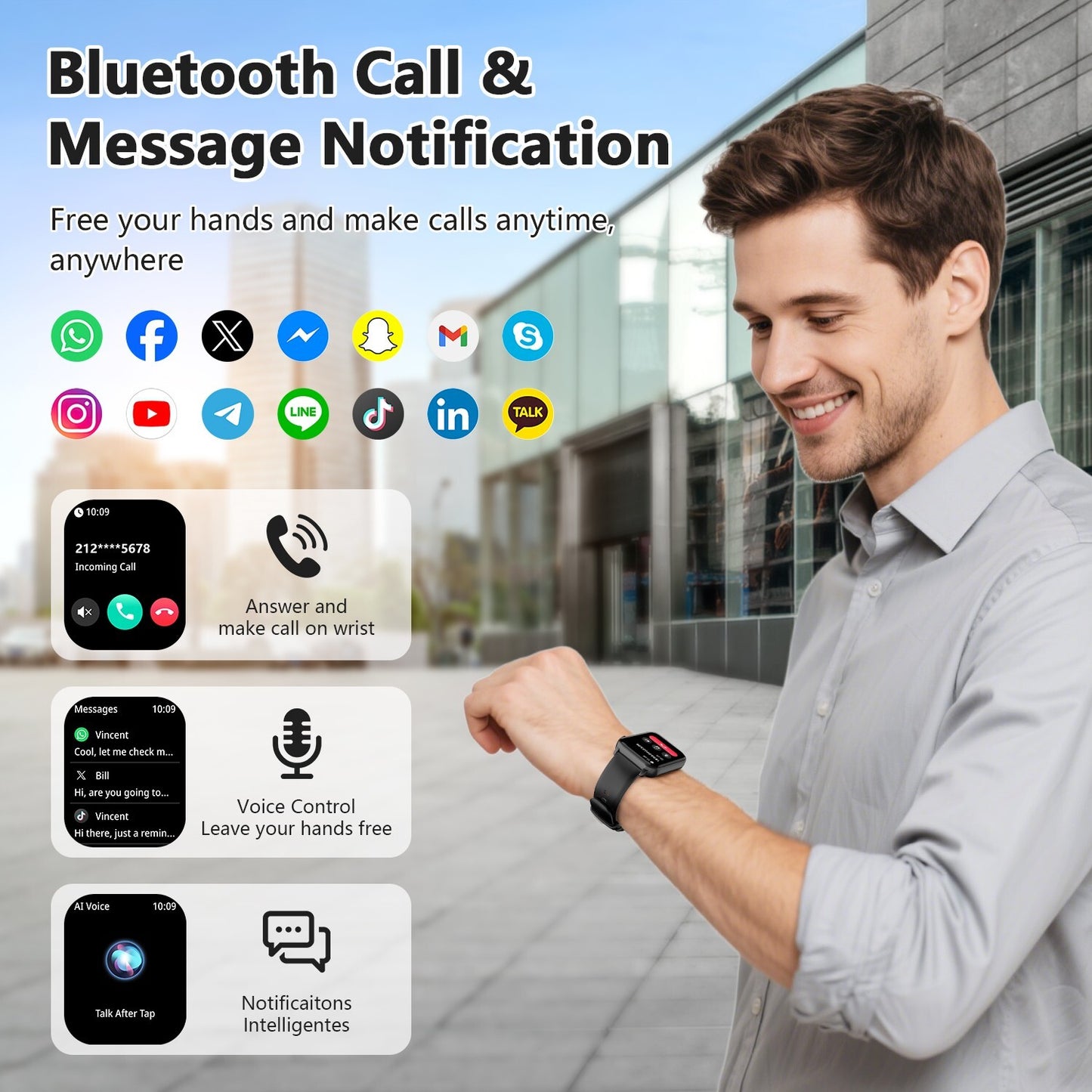 Smart Watch Bluetooth Calling Fitness Tracker Men Women LED Flashlight Watches