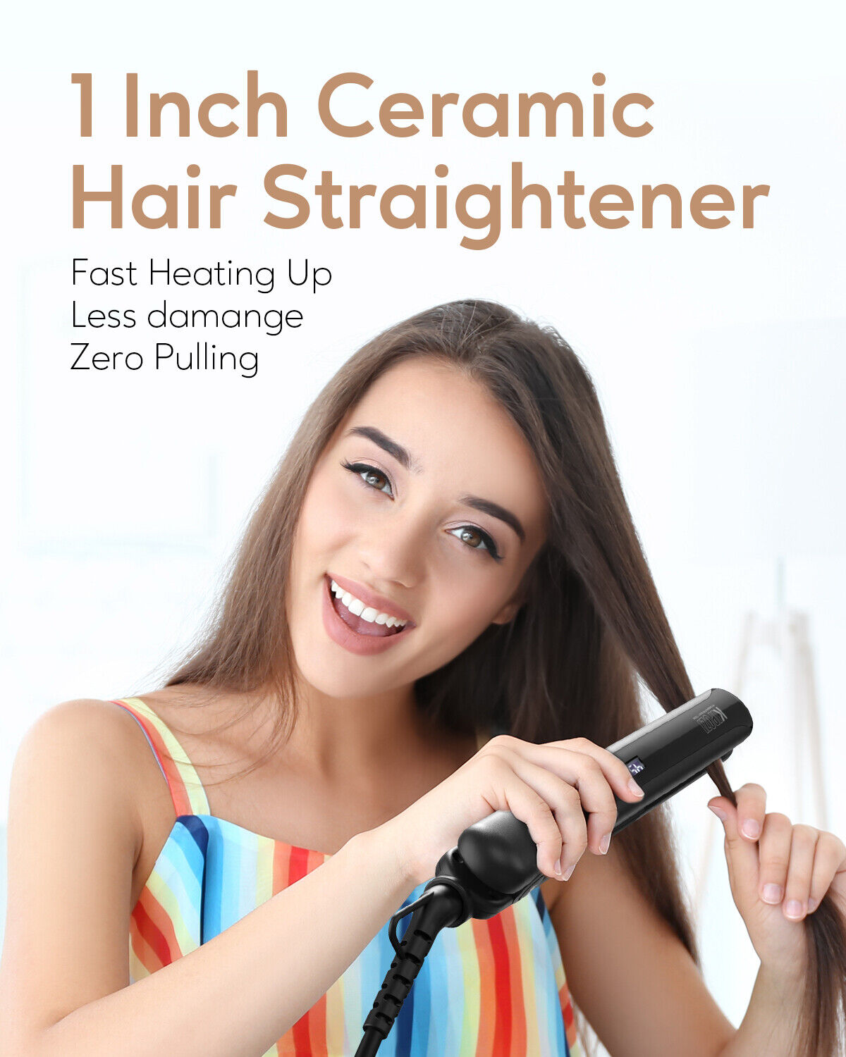 KIPOZI Pro 2 In1 Hair Straighteners Travel 230C Digital Display 30S Instant Heat