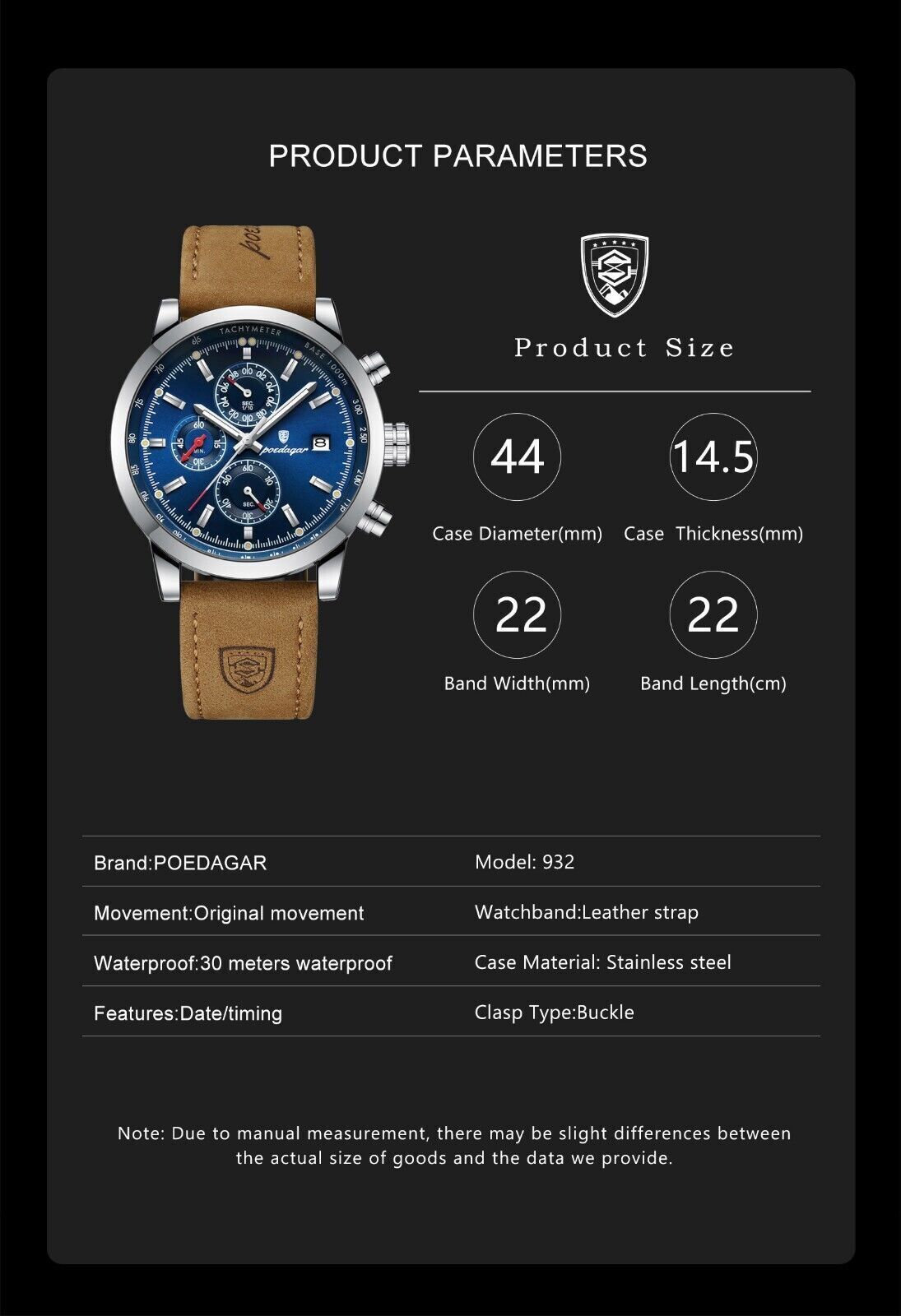 Luxury Mens Watch Waterproof Luminous Date Chronograph Leather Quartz Wristwatch