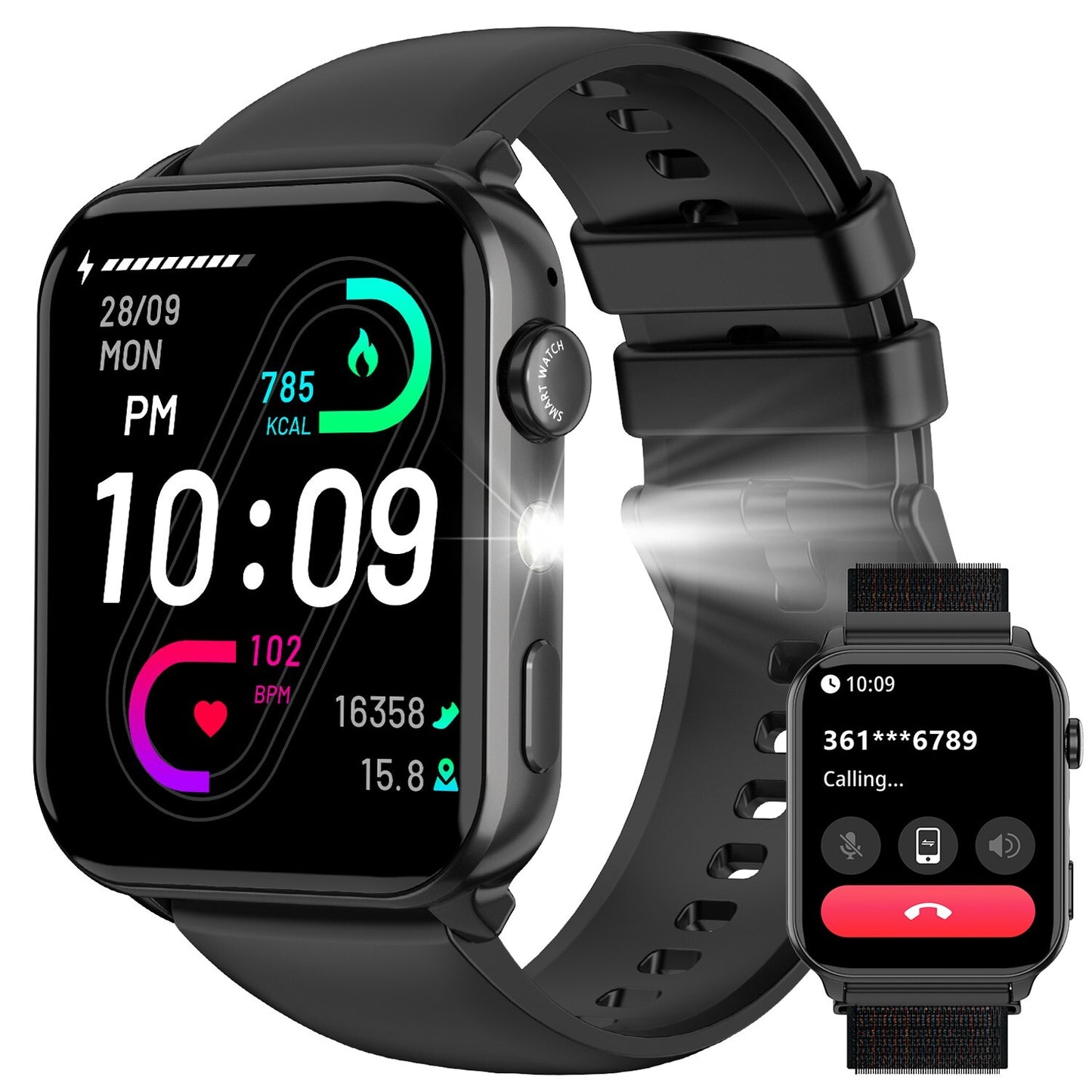 Smart Watch Bluetooth Calling Fitness Tracker Men Women LED Flashlight Watches