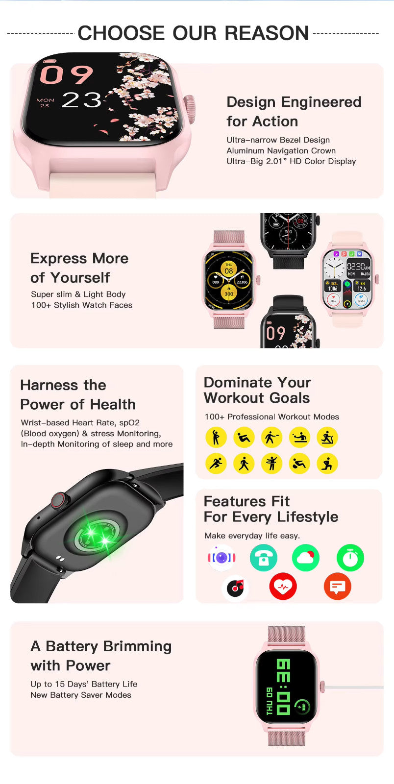 Smart Watch Men Women Fitness Tracker Blood Pressure Heart Rate Sport Watches