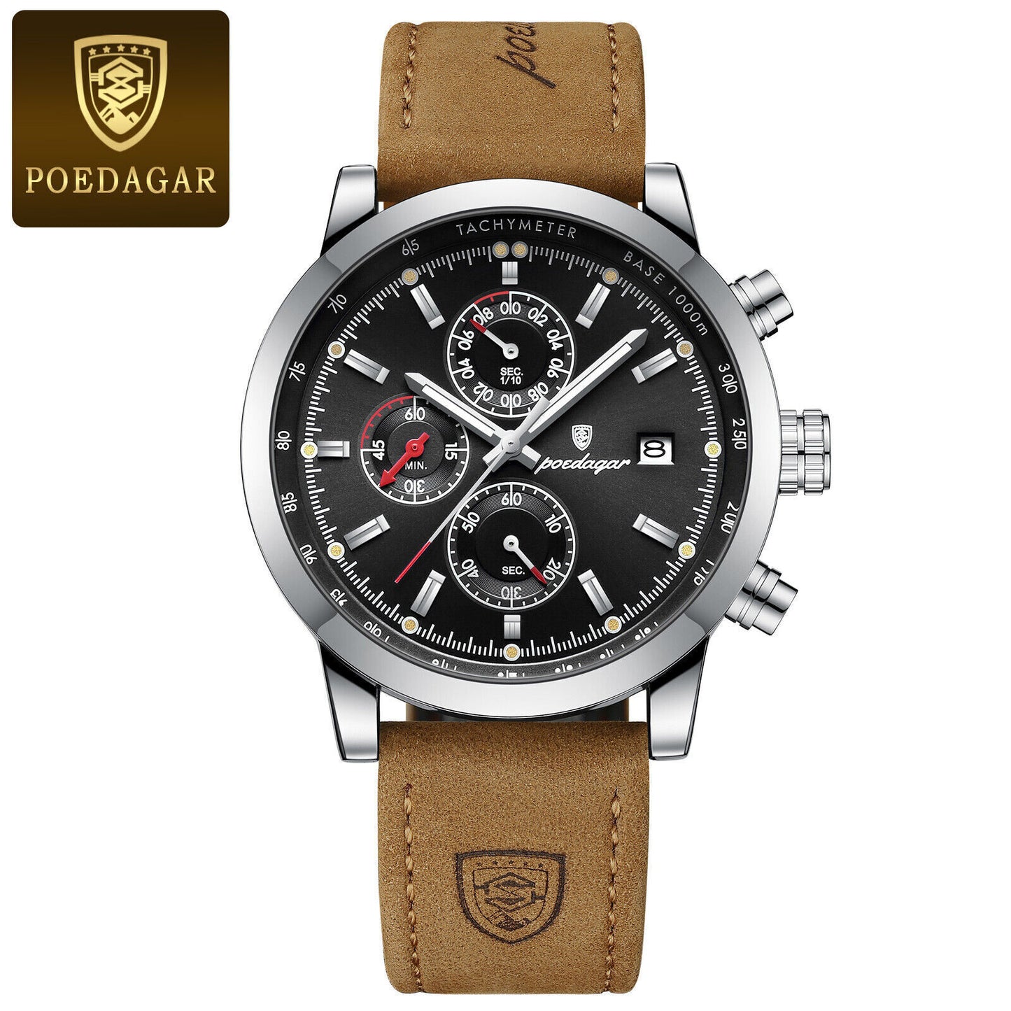 Luxury Mens Watch Waterproof Luminous Date Chronograph Leather Quartz Wristwatch