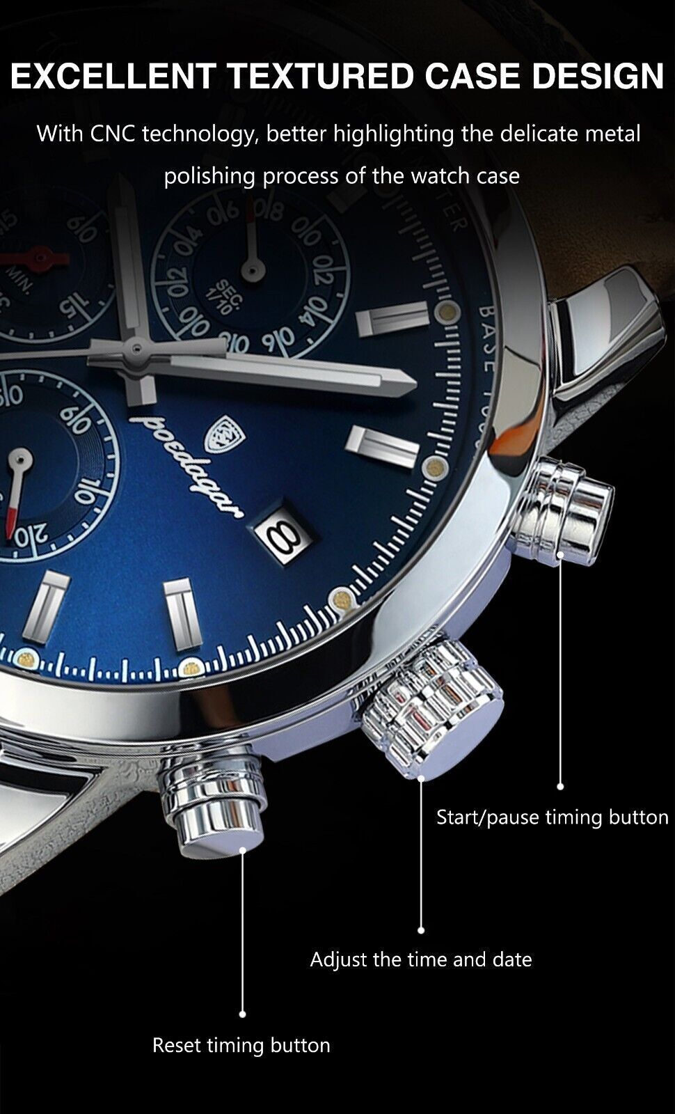 Luxury Mens Watch Waterproof Luminous Date Chronograph Leather Quartz Wristwatch