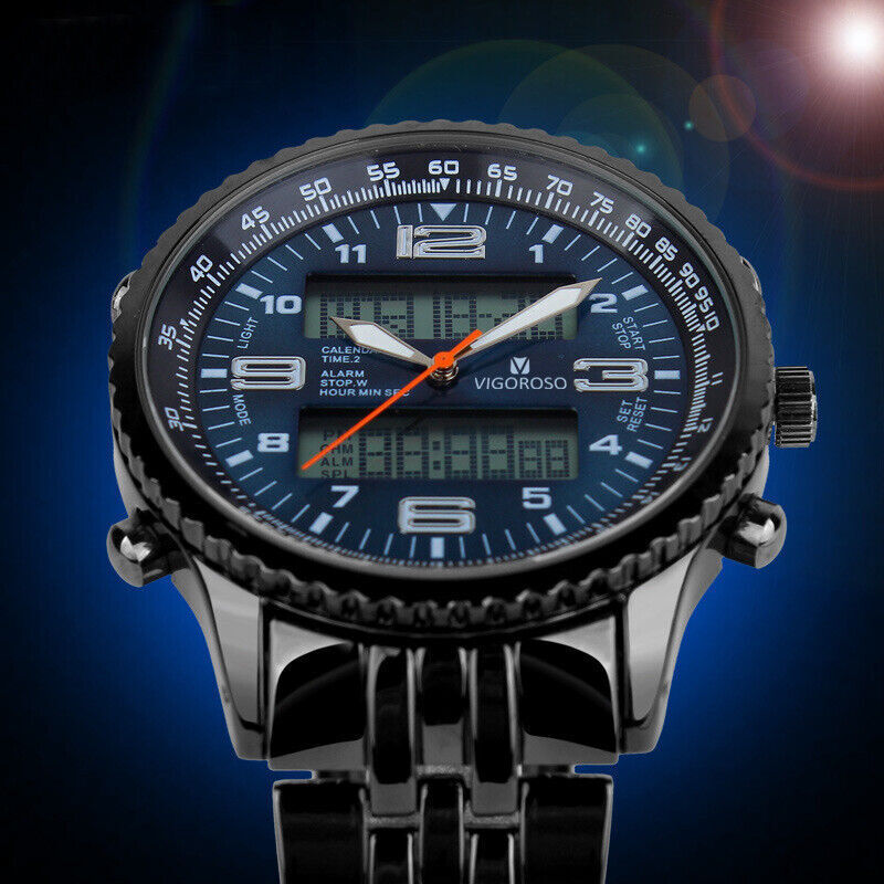 Luxury Mens Analogue Digital LED Stainless Steel Waterproof Military Sport Watch