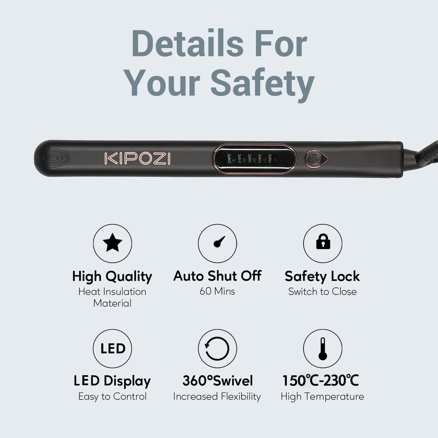KIPOZI Professional Hair Straighteners Wide Plates Digital Display Heat up Fast