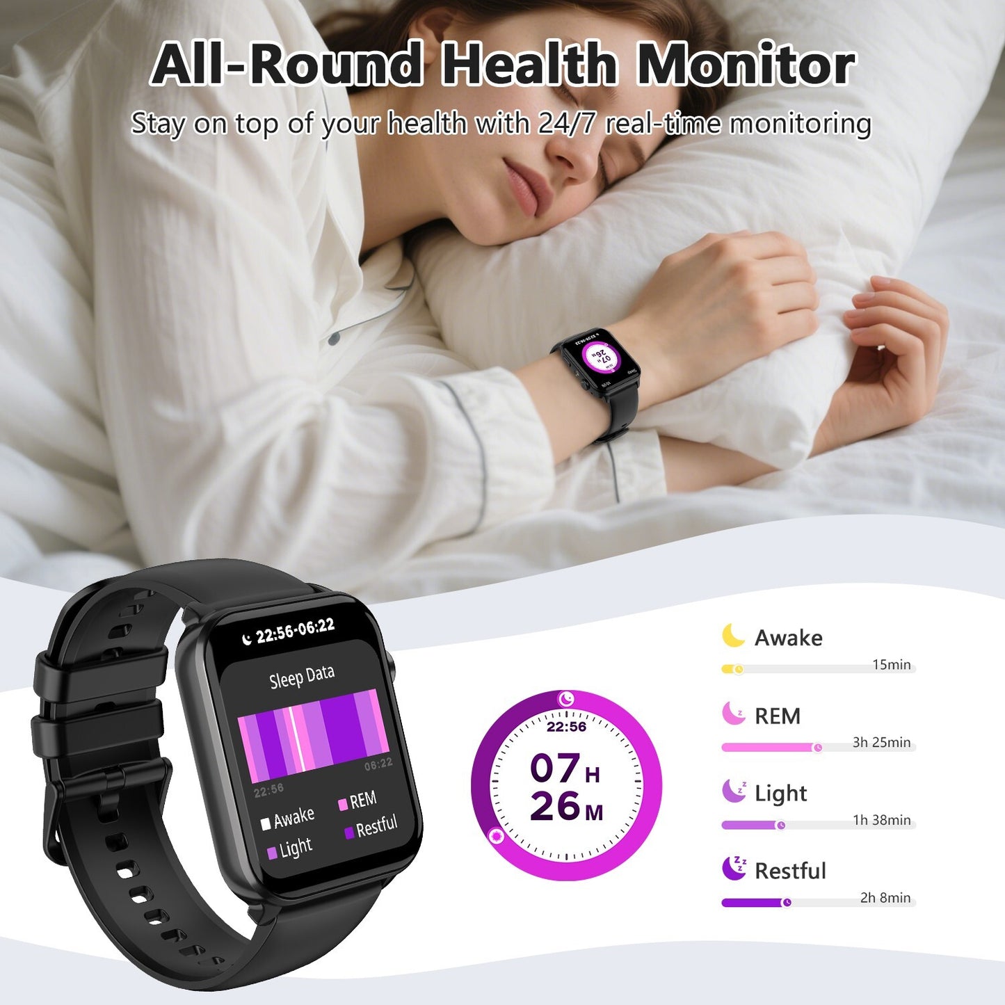 Smart Watch Bluetooth Calling Fitness Tracker Men Women LED Flashlight Watches