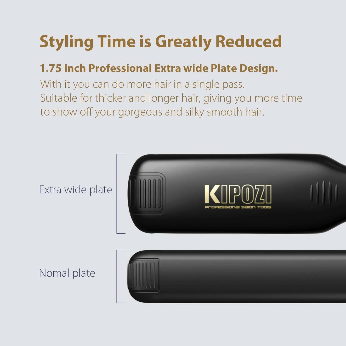 KIPOZI Pro 2 In1 Hair Straighteners Travel 230C Digital Display 30S Instant Heat