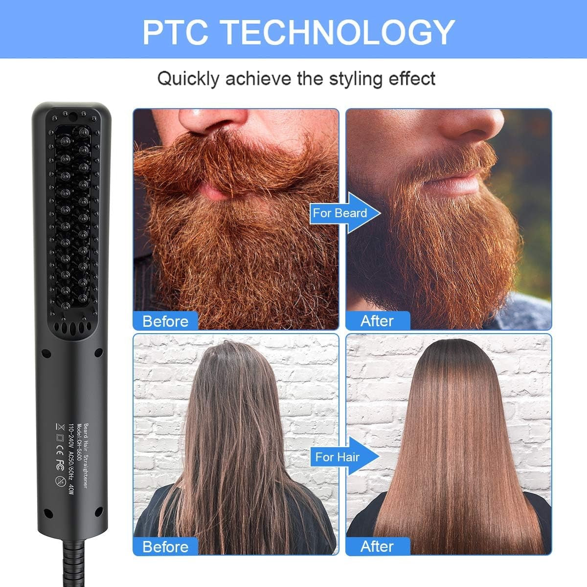 Lidasen Beard Straightener Combs for Men, Multifunctional Ionic Hair Beard Stra