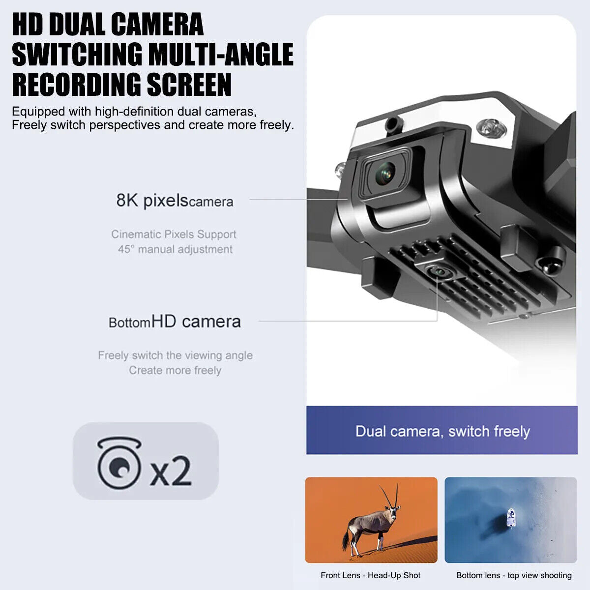 8K HD Drone Dual Camera WIFI FPV GPS Foldable Selfie RC Quadcopter +4 Batteries