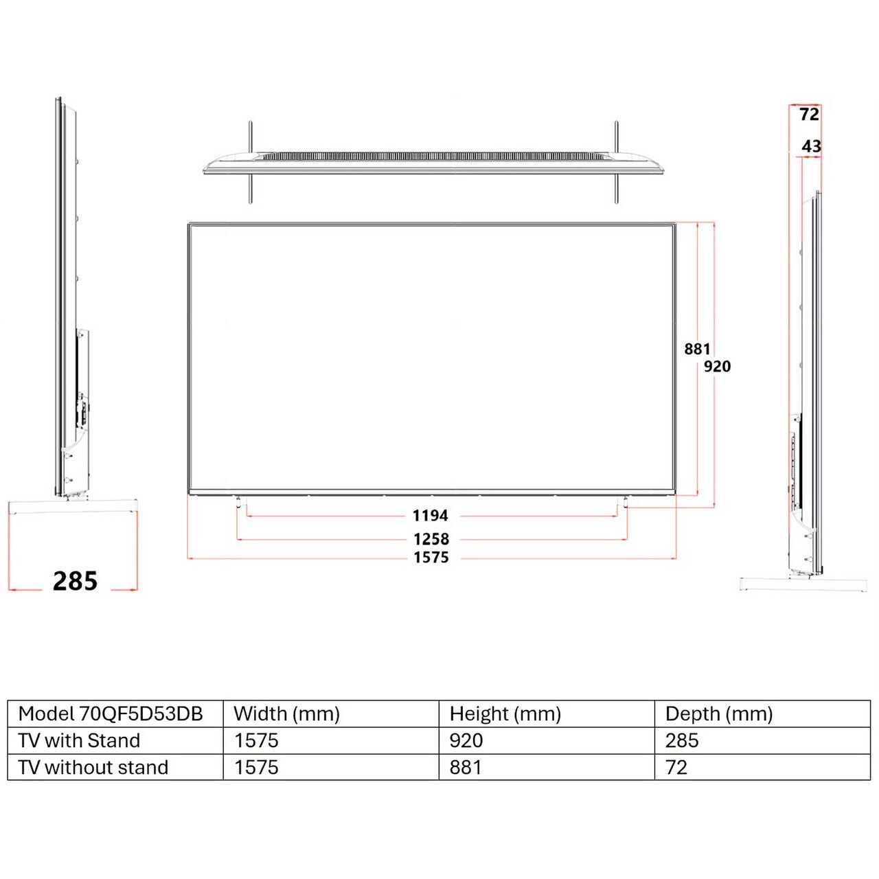 Toshiba 70QF5D53DB 70 Inch QLED 4K Ultra HD Smart TV Bluetooth WiFi