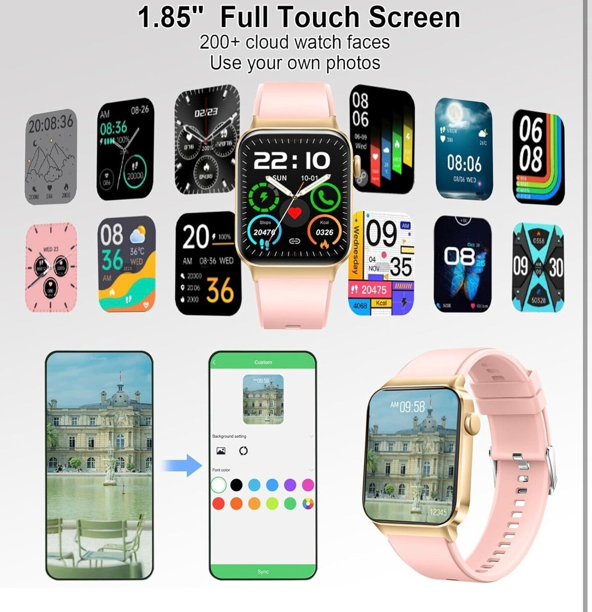 Smart Watch for Men Women Answer/Make Calls, 1.85" Touch Screen