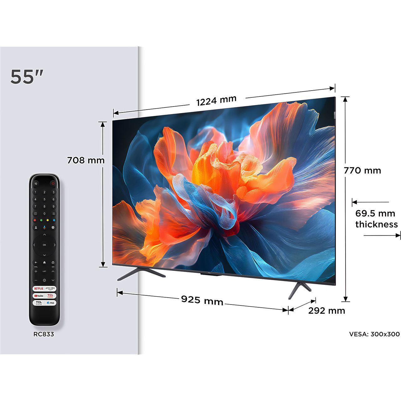 TCL 55T8C-UK 55 Inch QLED 4K Ultra HD Smart TV Bluetooth WiFi