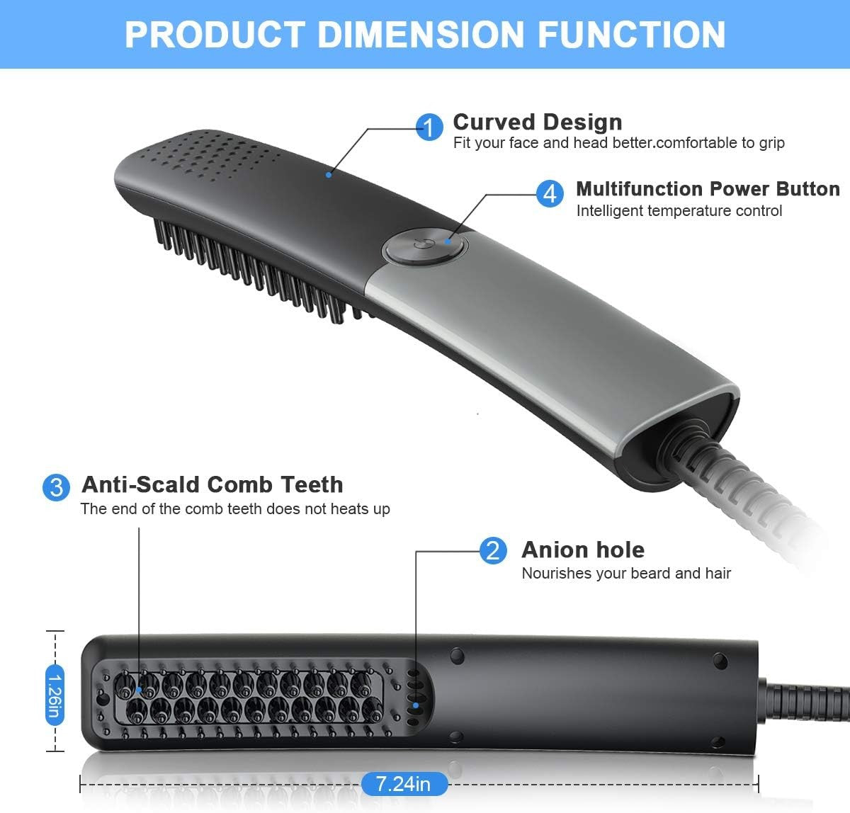 Lidasen Beard Straightener Combs for Men, Multifunctional Ionic Hair Beard Stra